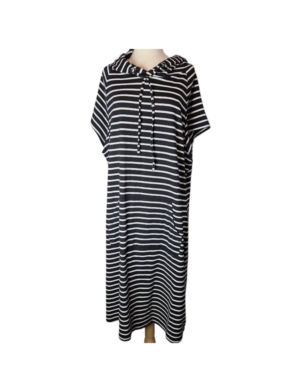 Z Avenue Stripe Hoodie 2x Midi Dress Nautical Sailor Black White Kangaroo Pocket